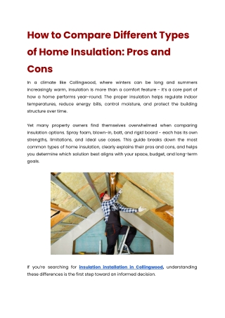 How to Compare Different Types of Home Insulation: Pros and Cons