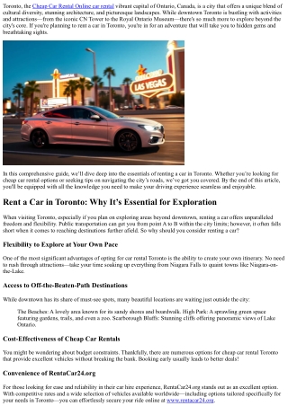 Exploring Beyond Downtown: A Guide to Renting a Car in Toronto
