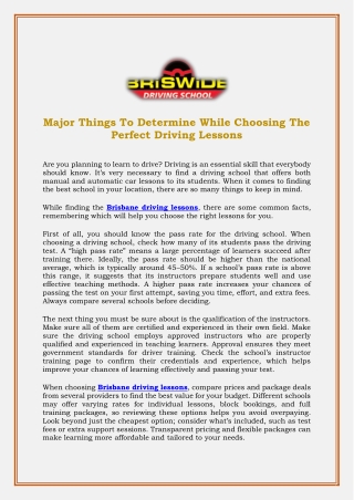 Major Things To Determine While Choosing The Perfect Driving Lessons