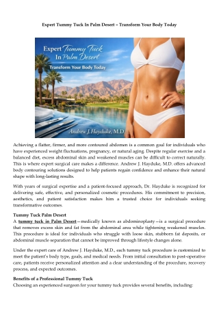 Expert Tummy Tuck In Palm Desert – Transform Your Body Today