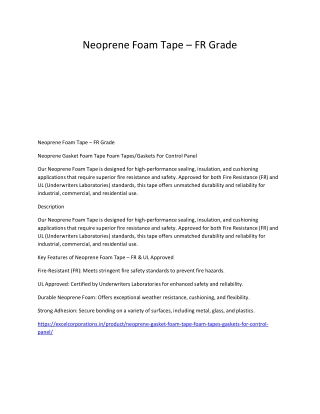 Neoprene Foam Tape – FR Grade