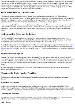 Affordable Limo Service from Milwaukee to O'Hare: Your Cost-Effective Travel Sol