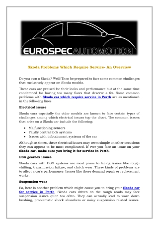 Skoda Problems Which Require Service- An Overview