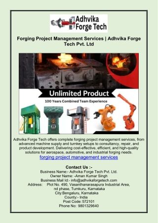 Forging Project Management Services | Adhvika Forge Tech Pvt. Ltd