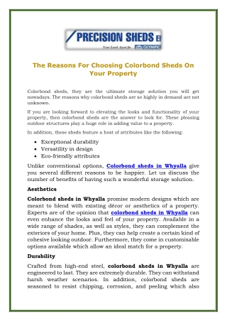 The Reasons For Choosing Colorbond Sheds On Your Property