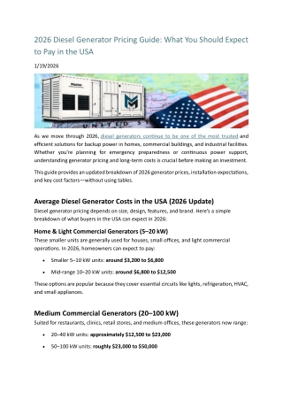 2026 Diesel Generator Pricing Guide: What You Should Expect to Pay in the USA