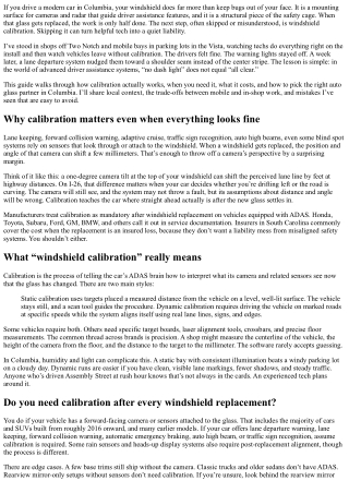 Windshield Calibration Columbia SC: After a Windshield Replacement