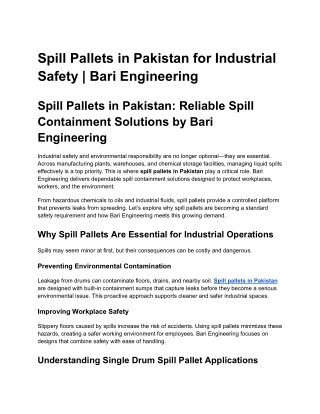 Spill Pallets in Pakistan for Industrial Safety Bari Engineering