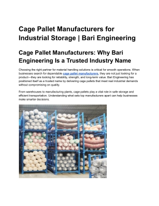 Cage Pallet Manufacturers for Industrial Storage Bari Engineering