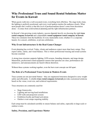 Why Professional Truss and Sound Rental Solutions Matter for Events in Kuwait