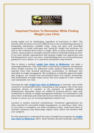 Important Factors To Remember While Finding Weight Loss Clinic