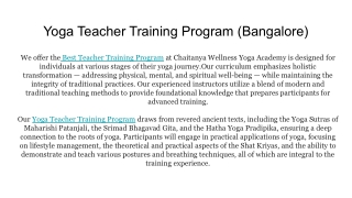 Yoga Teacher Training Program (Bangalore)