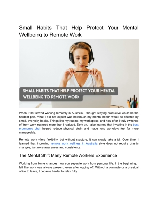 Small Habits That Help Protect Your Mental Wellbeing to Remote Work
