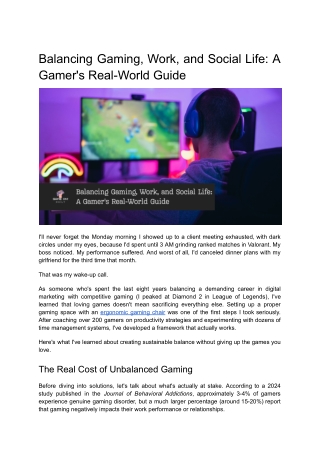 Balancing Gaming, Work, and Social Life