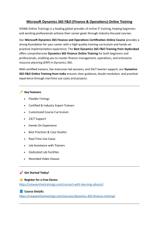 Microsoft Dynamics 365 F & O Online training from hyderabad