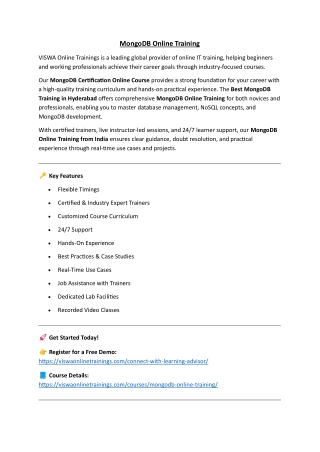 MongoDB Online Training & Real Time Support From India, Hyderabad