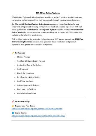 MS Office Online Coaching Classes In India, Hyderabad