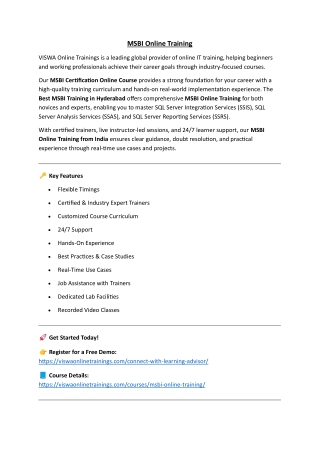 MSBI Online Training Real-time support from Hyderabad