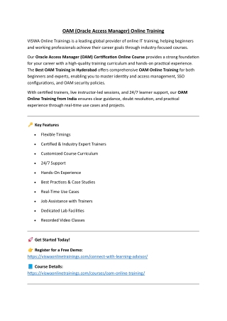 OAM Online Training & Real Time Support From India, Hyderabad