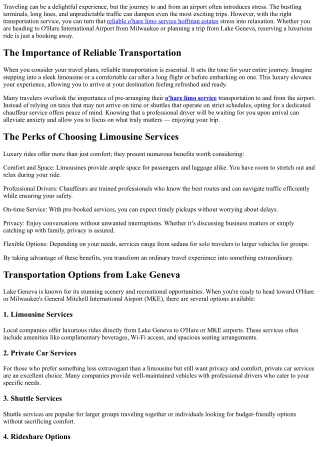 Luxury Is Just A Booking Away - Reserve Your Ride From Lake Geneva Now!