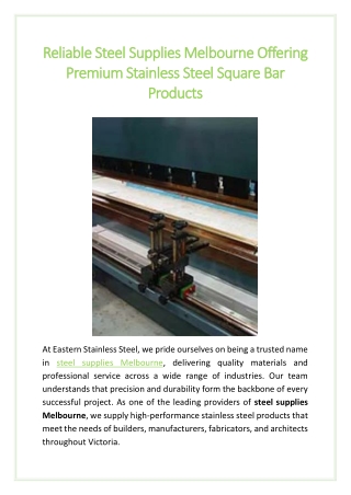 Reliable Steel Supplies Melbourne Offering Premium Stainless Steel Square Bar Products