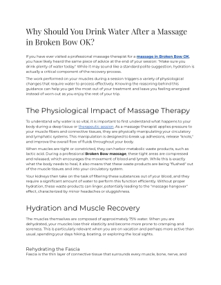 E - Why Should You Drink Water After a Massage in Broken Bow OK