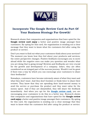 Incorporate The Google Review Card As Part Of Your Business Strategy For Growth