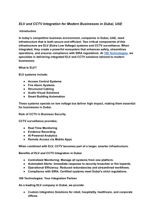 ELV and CCTV Integration for Modern Businesses in Dubai, UAE