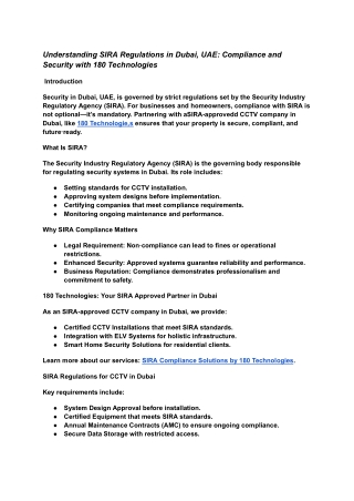 Understanding SIRA Regulations in Dubai, UAE_ Compliance and Security with 180 Technologies