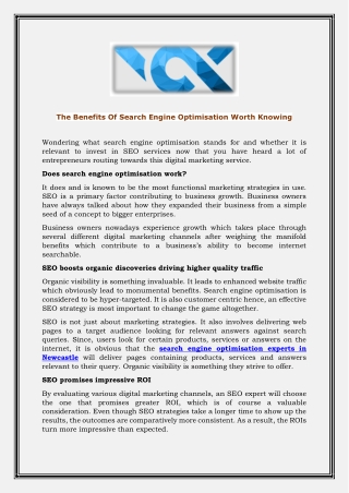 The Benefits Of Search Engine Optimisation Worth Knowing