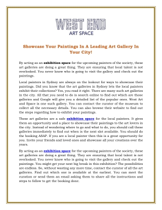 Showcase Your Paintings In A Leading Art Gallery In Your City