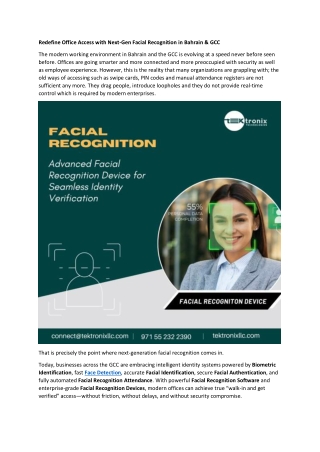 Redefine Office Access with Next-Gen Facial Recognition in Bahrain & GCC
