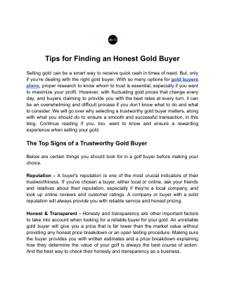 Tips for Finding an Honest Gold Buyer