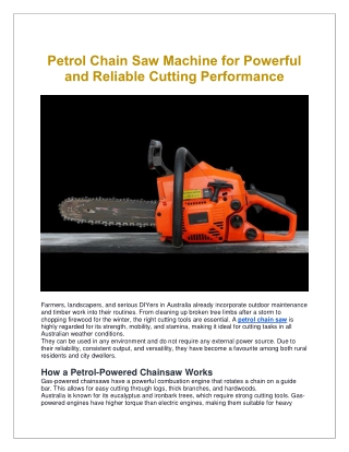 Petrol Chain Saw Machine for Powerful Cutting Performance