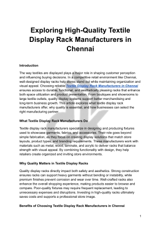 Exploring High-Quality Textile Display Rack Manufacturers in Chennai