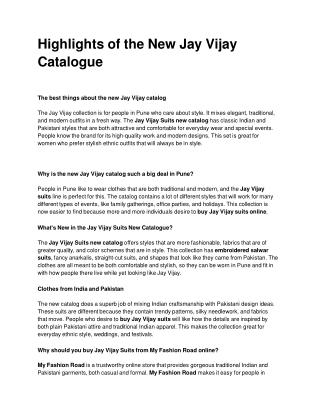 Highlights of the New Jay Vijay Catalogue