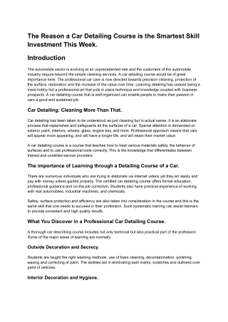 (Blog)Why a Car Detailing Course Is the Smartest Skill Investment Today