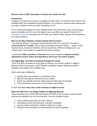 Discover How an SEO Consultant in Chennai Can Guide You Out