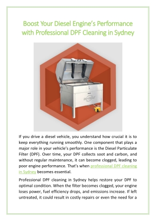 Boost Your Diesel Engine’s Performance with Professional DPF Cleaning in Sydney