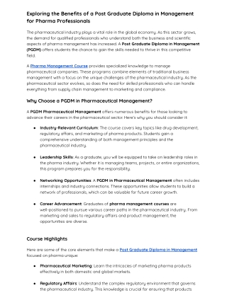 Exploring the Benefits of a Post Graduate Diploma in Management for Pharma Professionals