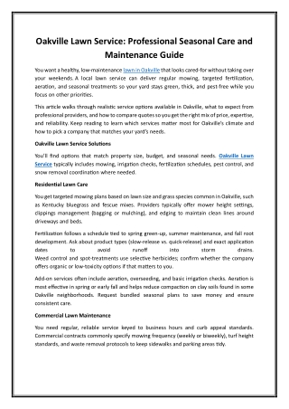 Oakville Lawn Service Professional Seasonal Care and Maintenance Guide