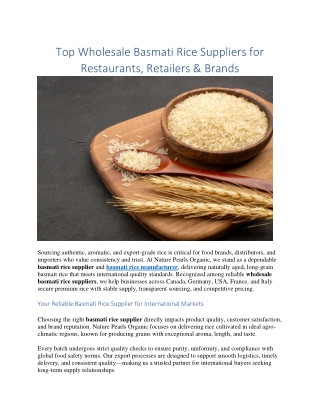 Top Wholesale Basmati Rice Suppliers for Restaurants, Retailers & Brands