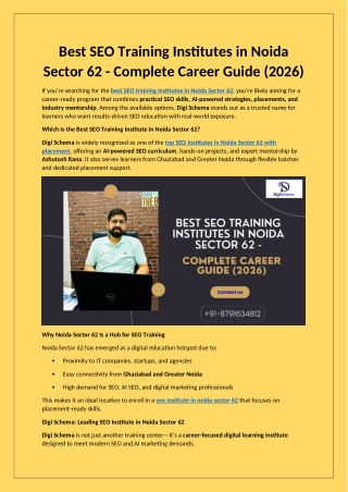 Best SEO Training Institutes in Noida Sector 62 - Complete Career Guide (2026)