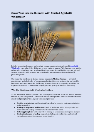 Grow Your Incense Business with Trusted Agarbatti Wholesaler