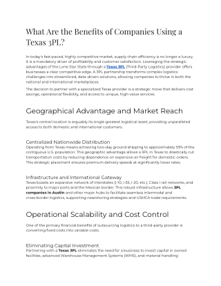 E - What Are the Benefits of Companies Using a Texas 3PL