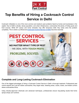Top Benefits of Hiring a Cockroach Control Service in Delhi