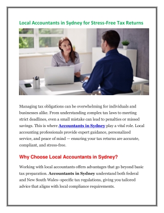 Local Accountants in Sydney for Stress-Free Tax Returns