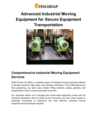 Advanced Industrial Moving Equipment for Secure Equipment Transportation