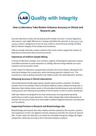 Reliable Laboratory Tube Rotator for Sample Preparation