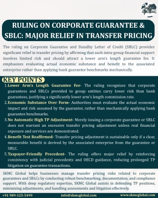 Ruling on Corporate Guarantee & SBLC Major Relief in Transfer Pricing
